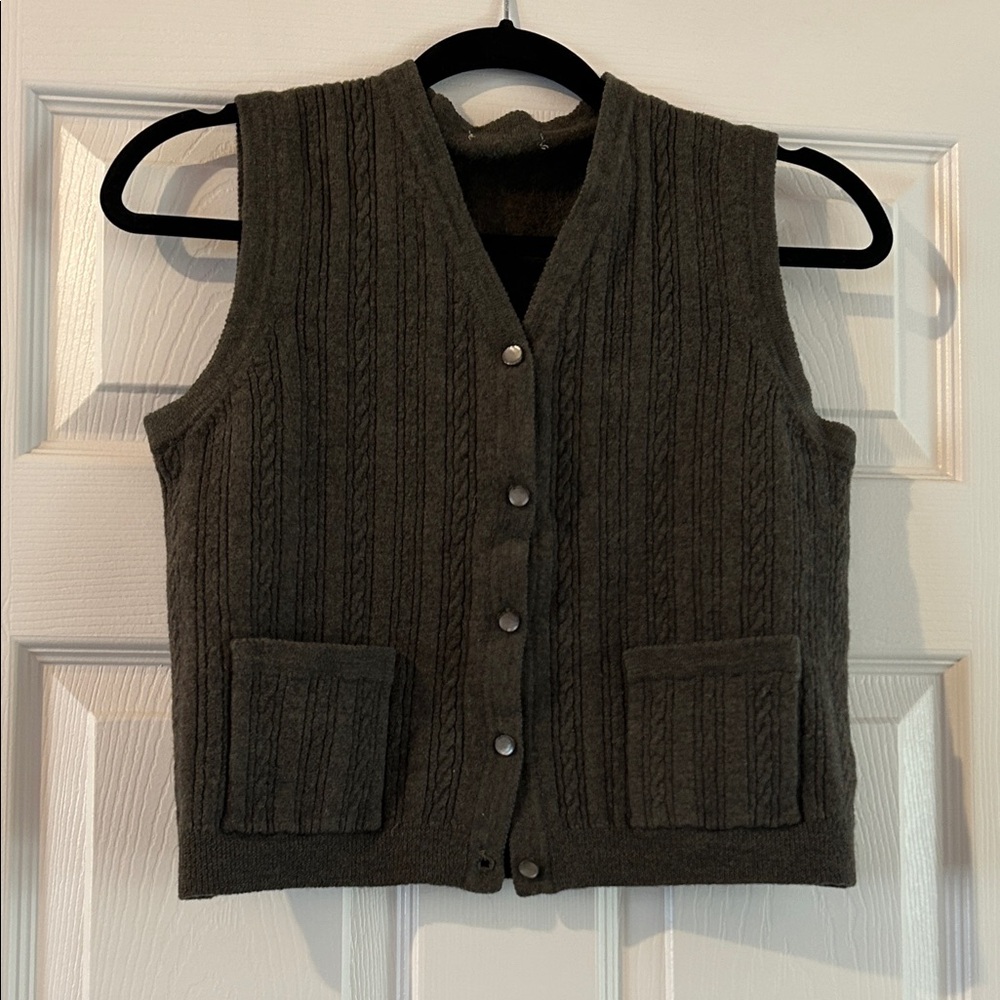 Women's V-Neck Sweater Vest - Dark Gray Green